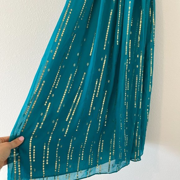 Milly of New York Dress Silk Green Metallic Gold Stripes Polka Dots Size 8 - Picture 4 of 10